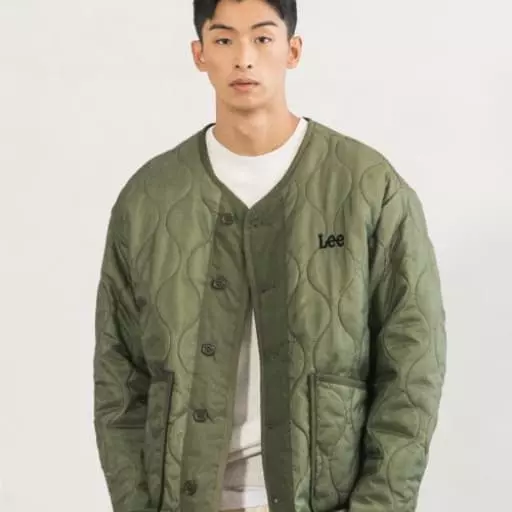 트위치로고 노카라 퀼팅 자켓 카키