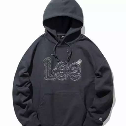 빅트위치 더블자수 오버핏 후드 차콜