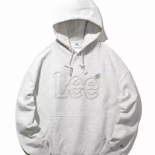 빅트위치 더블자수 오버핏 후드 라이트 그레이