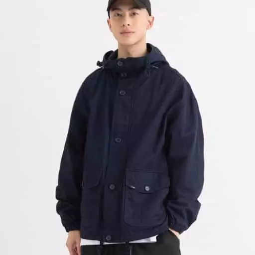 트위치 로고 코튼 후드 자켓 네이비