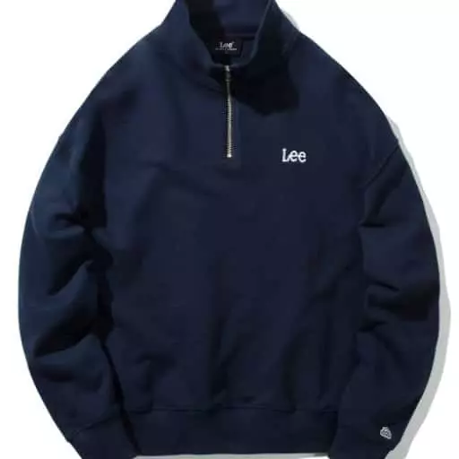 스몰 트위치로고 하프집업 오버핏 맨투맨 네이비