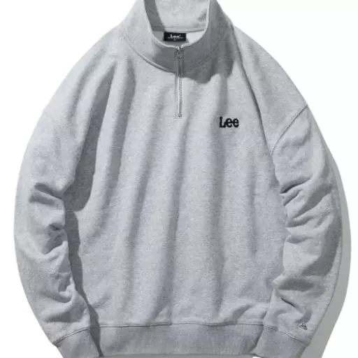 스몰 트위치로고 하프집업 오버핏 맨투맨 그레이