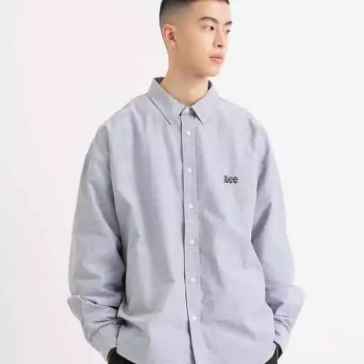 트위치 로고 오버핏 옥스포드 셔츠 그레이