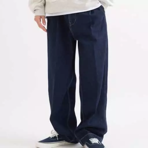 남성 와이드핏 M톤 데님 투턱 팬츠 인디고 미디움