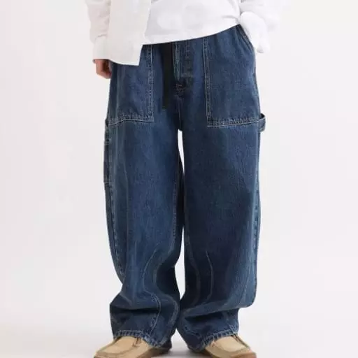 남성 와이드핏 M톤 데님 밴딩 팬츠 인디고 라이트