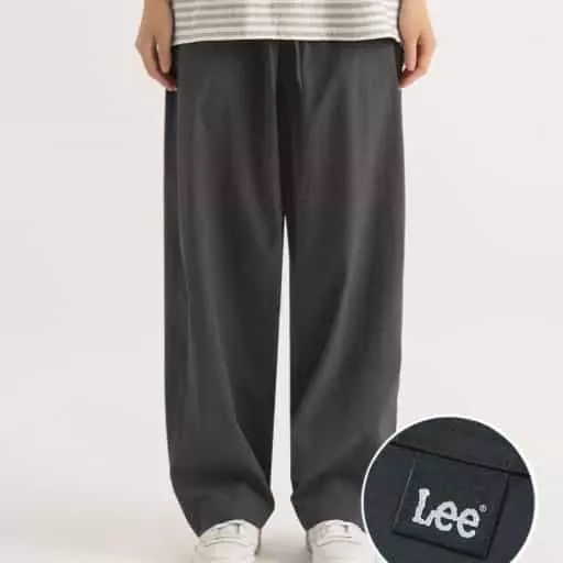 스트레치 와이드 밴딩 팬츠 차콜