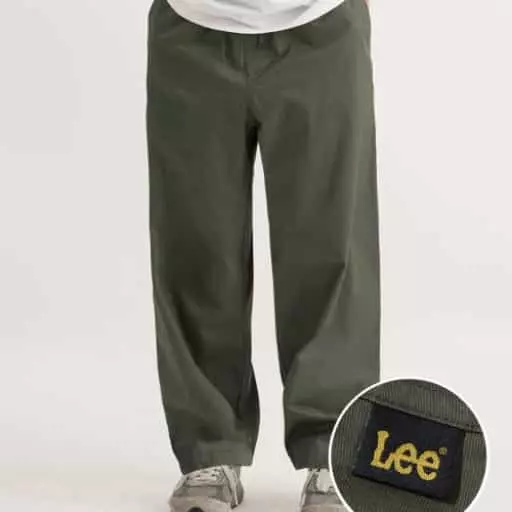 코튼 와이드 밴딩 팬츠 카키