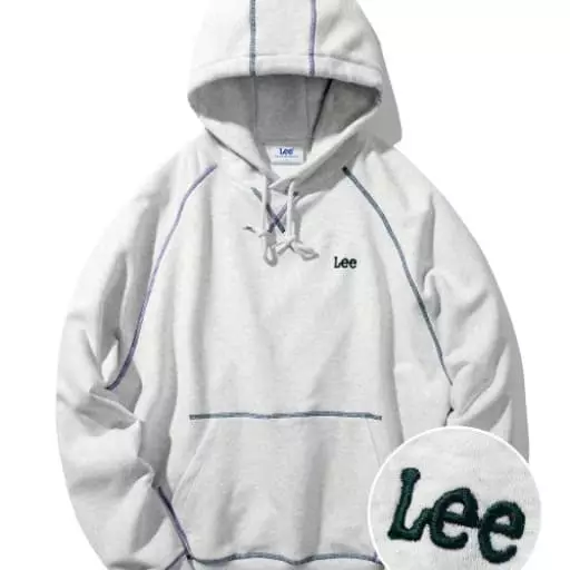 배색 탑스티치 후디 라이트 그레이