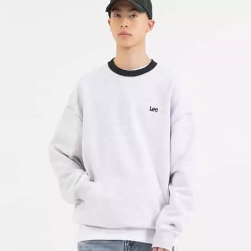 립 배색 맨투맨 라이트 그레이