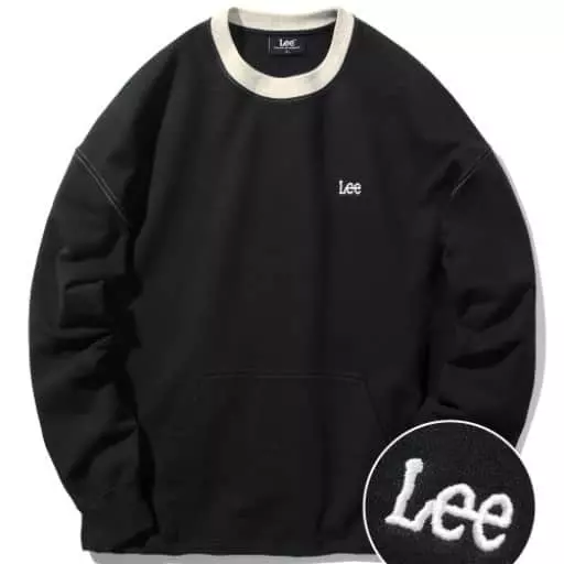 립 배색 맨투맨 블랙