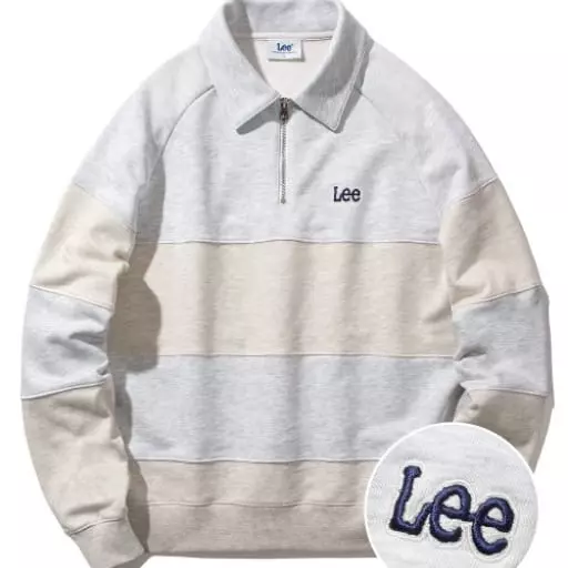 스트라이프 카라 하프집업 맨투맨 라이트 그레이