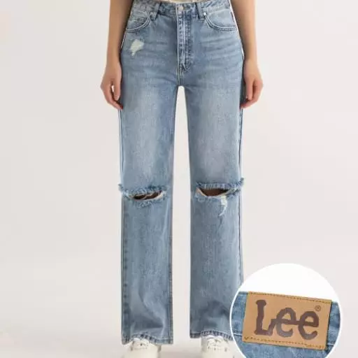 여성 와이드핏 L톤 구제 데님 팬츠 인디고 라이트