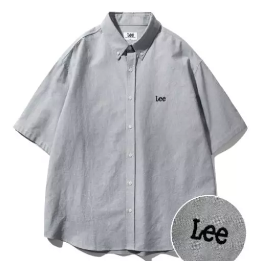 옥스포드 오버사이즈 반팔 셔츠 그레이