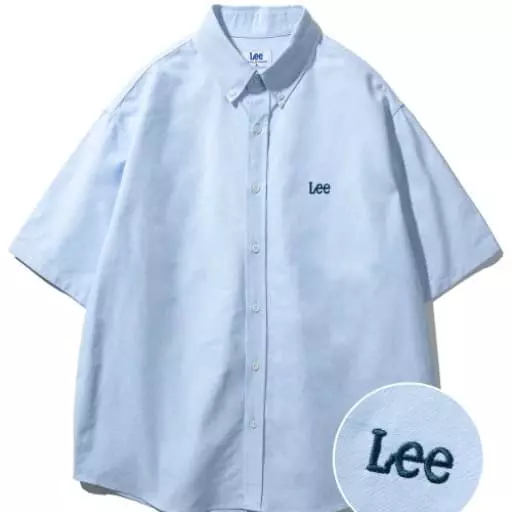 옥스포드 오버사이즈 반팔 셔츠 블루