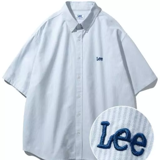 옥스포드 오버사이즈 반팔 셔츠 라이트 블루