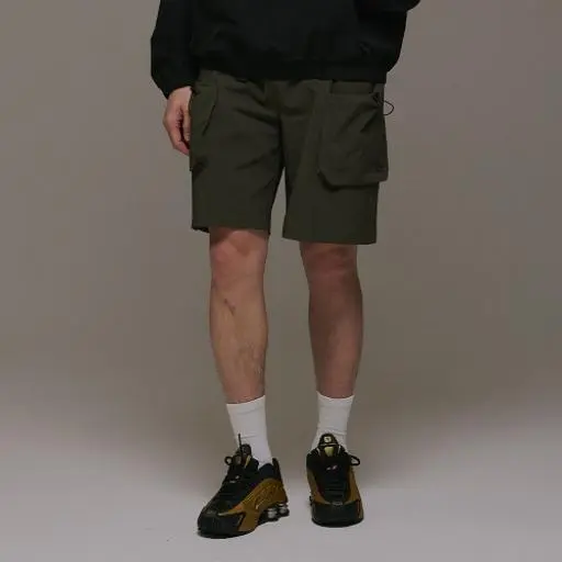 버클 드로우 카고 포켓 쇼츠 카키