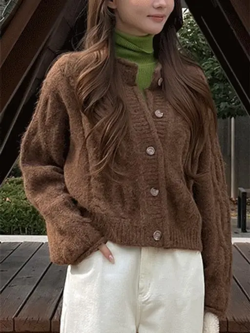 [오늘출발][울꽈배기🔥도톰니트가디건] 원버터 케이블 가디건 (6color,겨울아우터,긴팔가디건,헤어리,모헤어,울가디건,울니트,세미크롭,케이블니트,루즈핏,라운드넥,도톰)